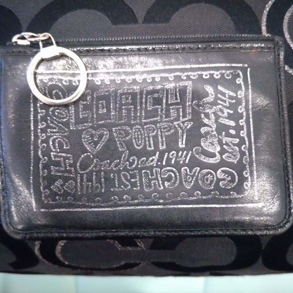 Coach Poppy Metallic Glam Signature Tote Bag & Poppy Key & Card Holder - Picture 6 of 16